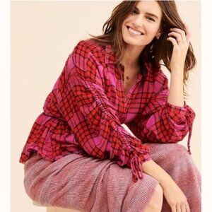 Free People Red Pacific Dawn Plaid Top-XS-NWT
